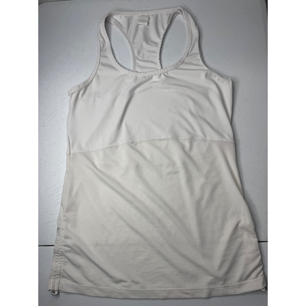 Fabletics Womens XXS White Grid Textured Racerback Athletic Tank Top Drawstring